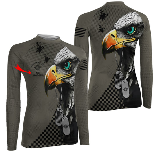 Personalized American Veteran Military Women's Long Sleeve Rash Guard