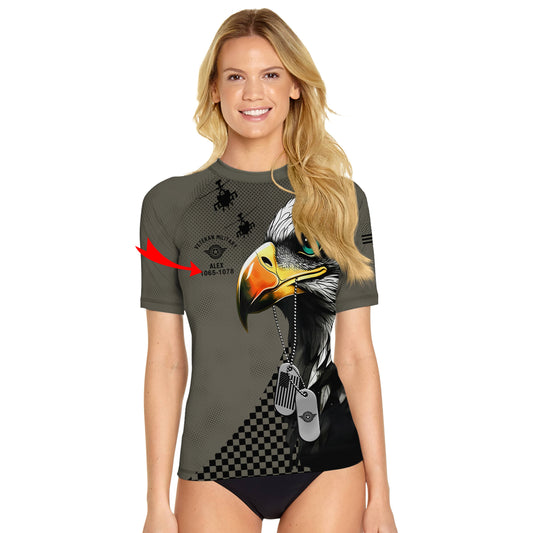 Personalized American Veteran Military Women's Short Sleeve Rash Guard