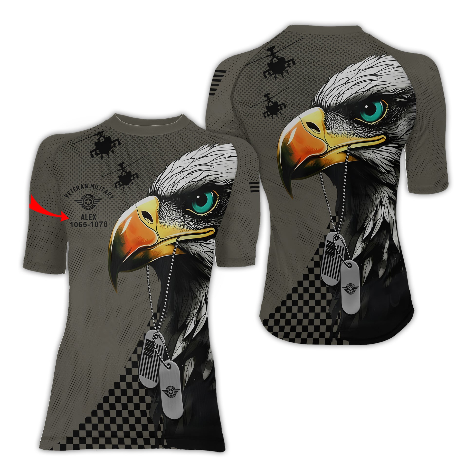 Personalized American Veteran Military Women's Short Sleeve Rash Guard