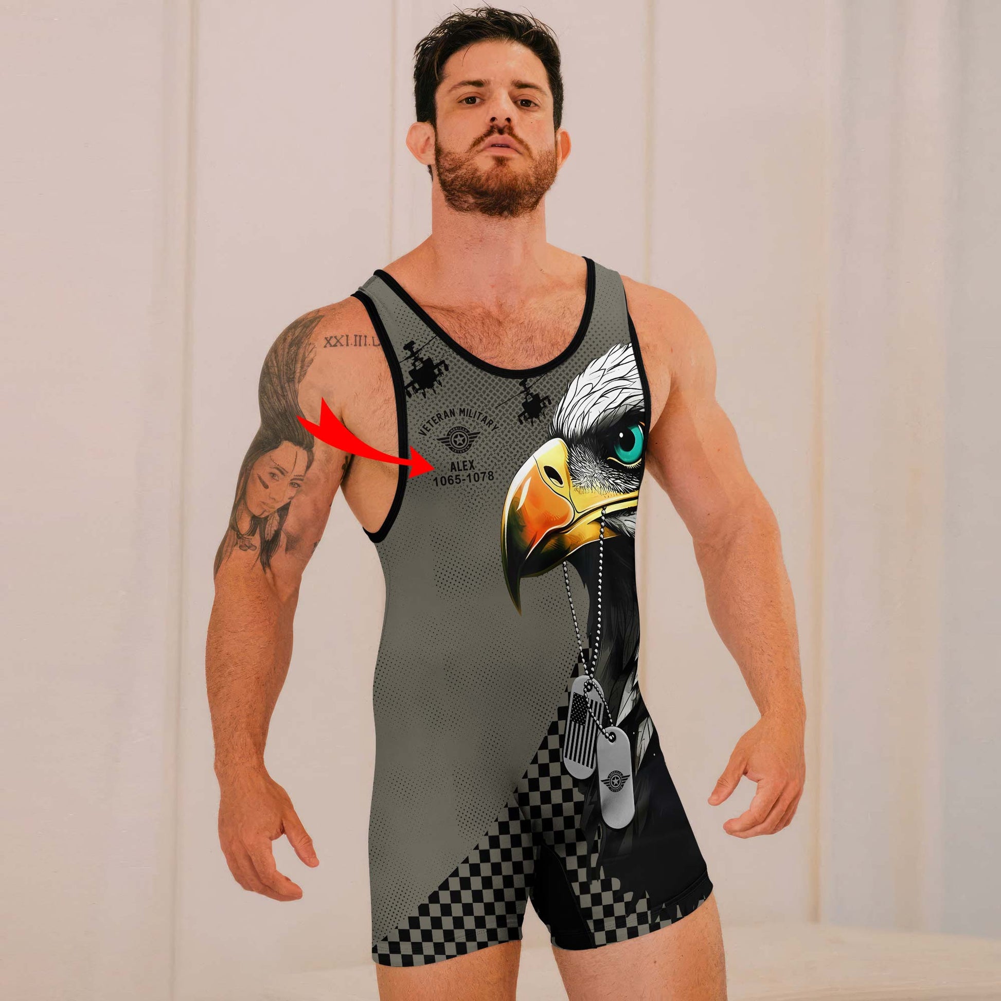 Personalized American Veteran Military Wrestling Singlets