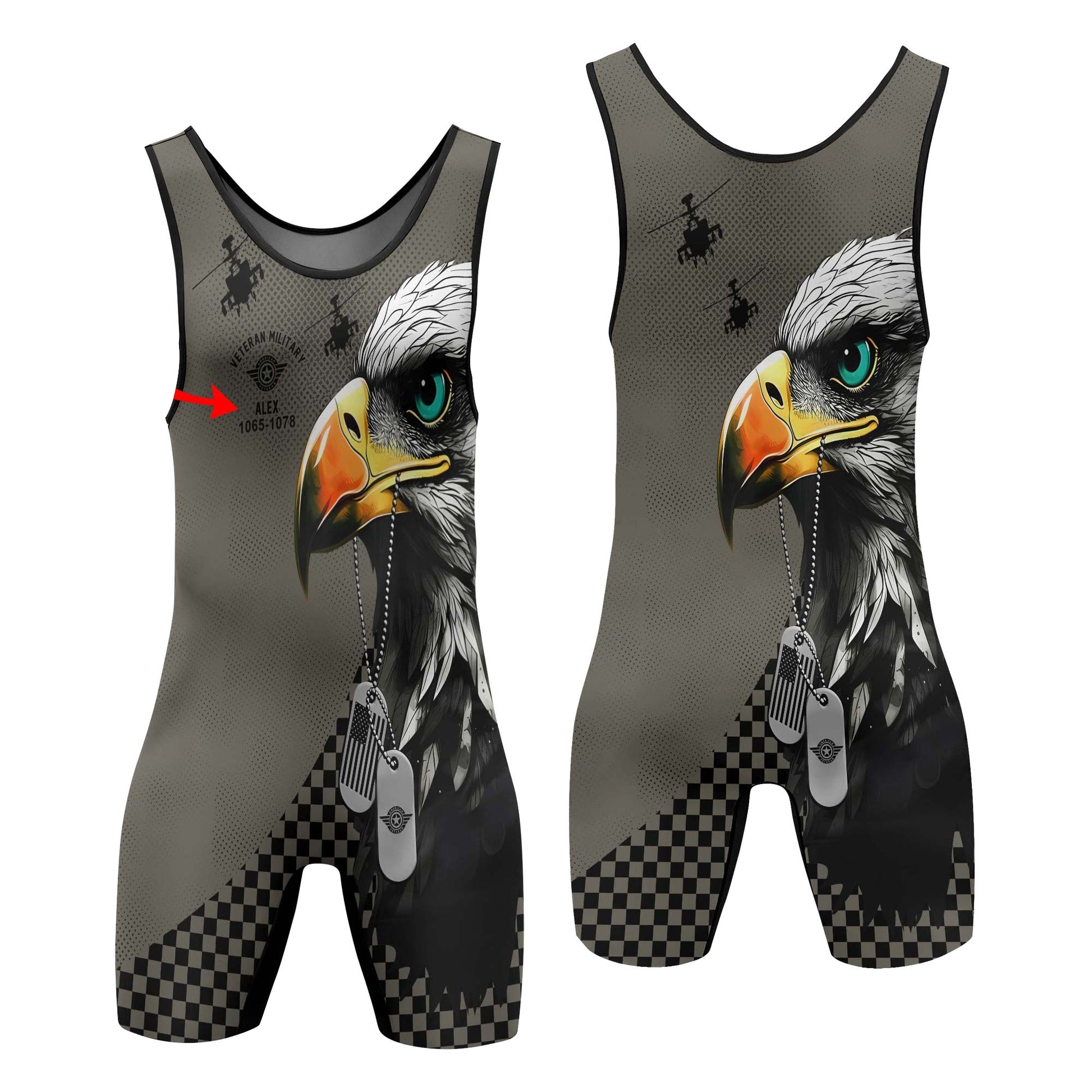 Personalized American Veteran Military Wrestling Singlets