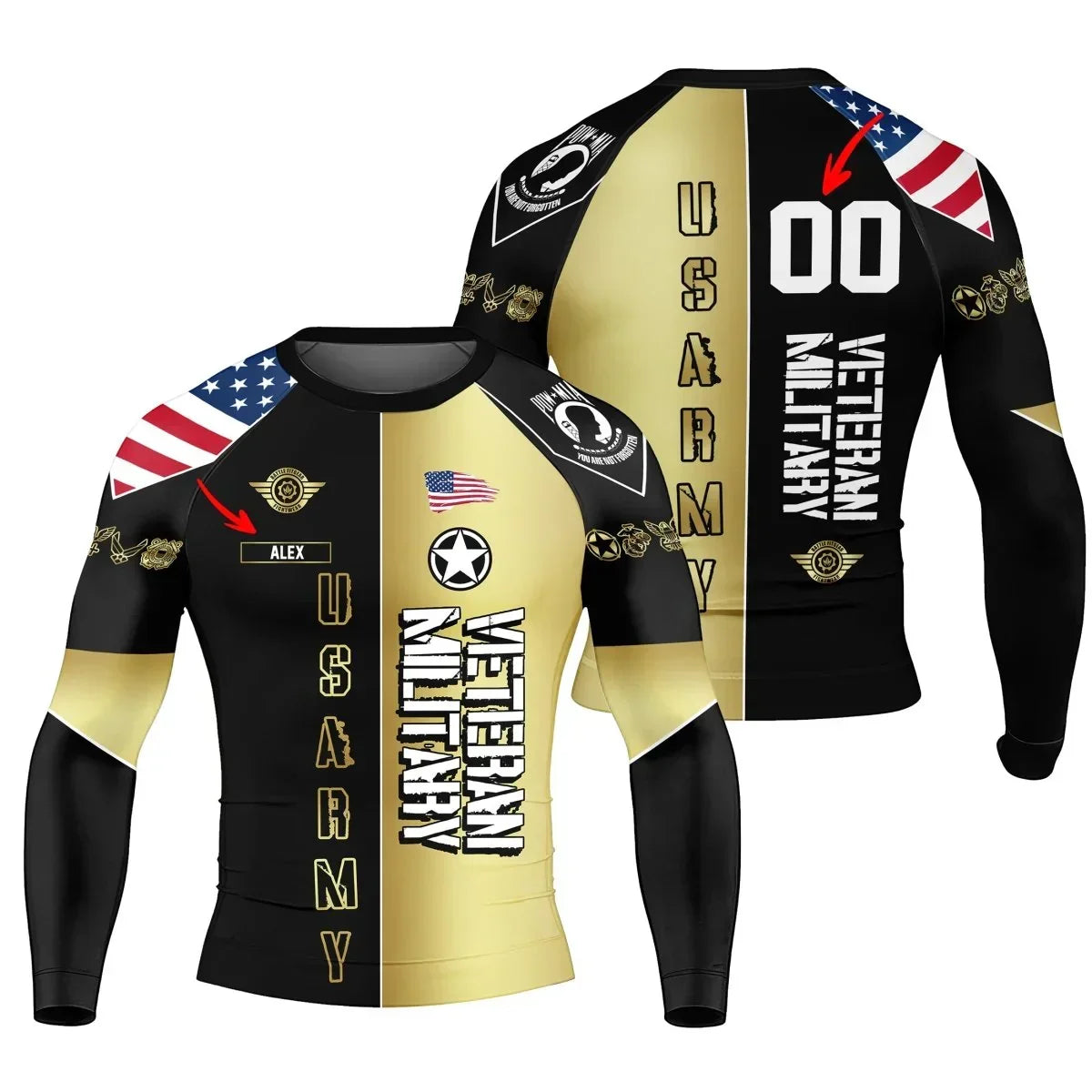 Football Rashes Personalized Veteran Army Football Men's Long Sleeve Rash Guard ...