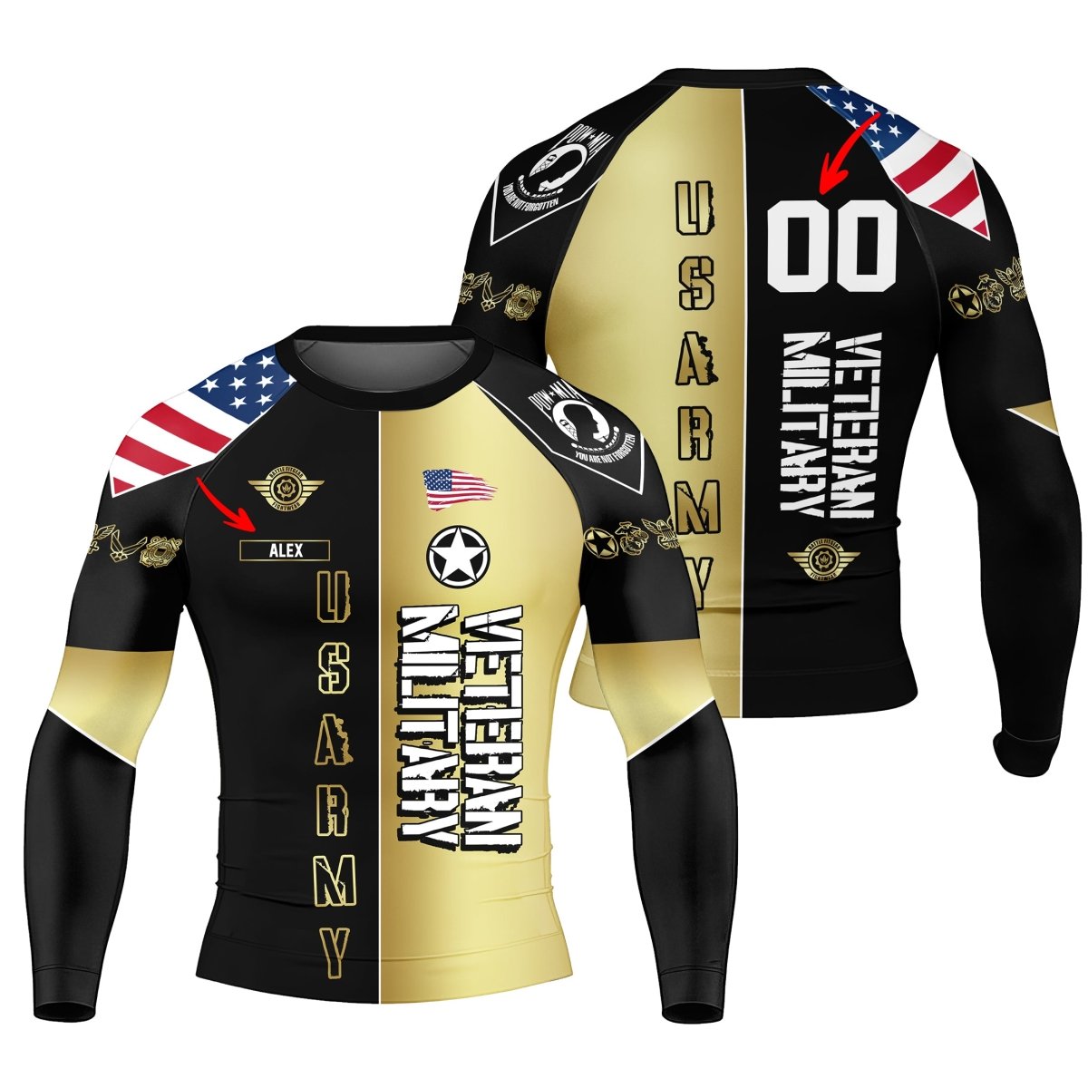 Personalized Veteran Army Football Men's Long Sleeve Rash Guard - BattleFitGear