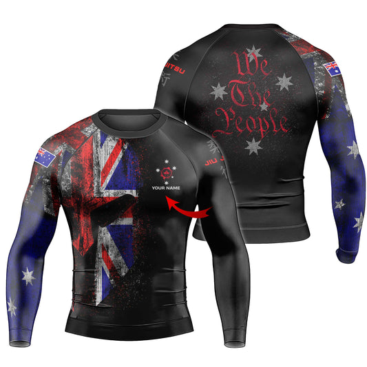 Personalized Australia Jiu Jitsu Grunge Men's Long Sleeve Rash Guard