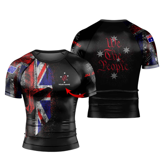 Personalized Australia Jiu Jitsu Grunge Men's Short Sleeve Rash Guard
