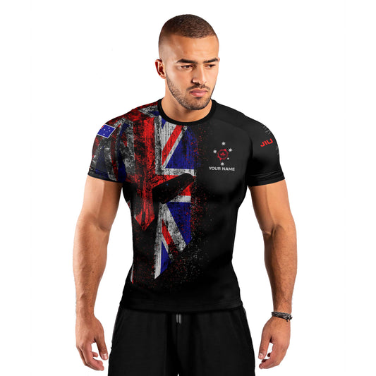 Personalized Australia Jiu Jitsu Grunge Men's Short Sleeve Rash Guard