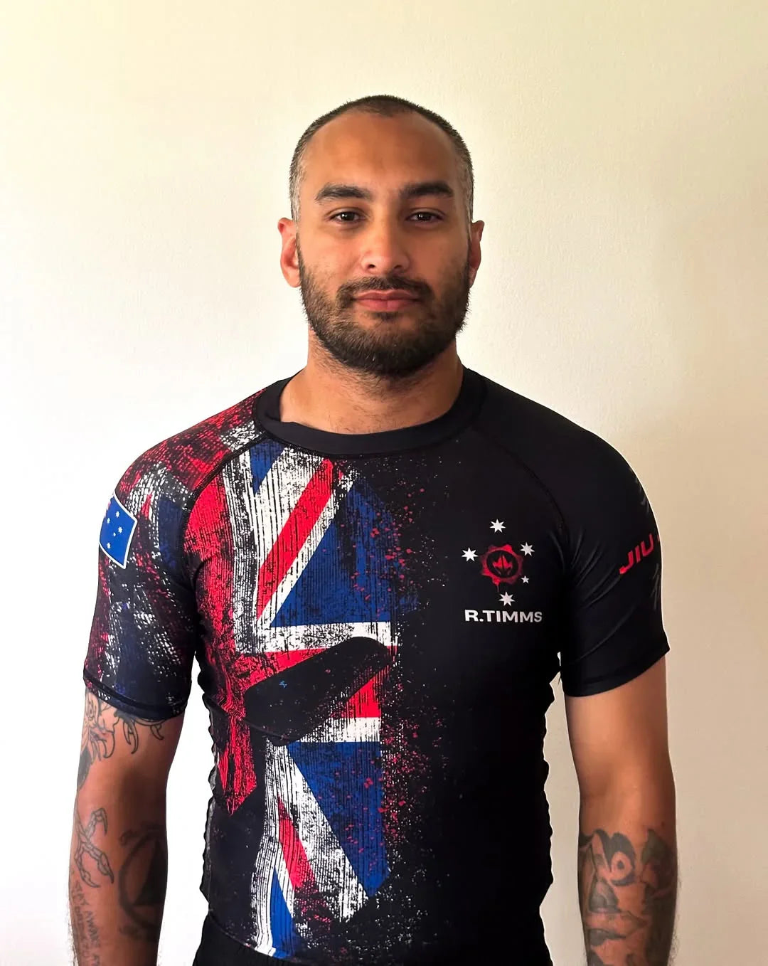 Personalized Australia Jiu Jitsu Grunge Men's Short Sleeve Rash Guard
