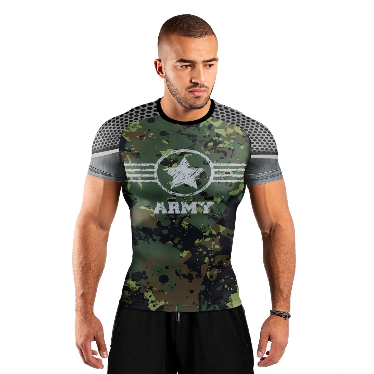 Personalized Jungle Army Men's Short Sleeve Rash Guard - BattleFitGear