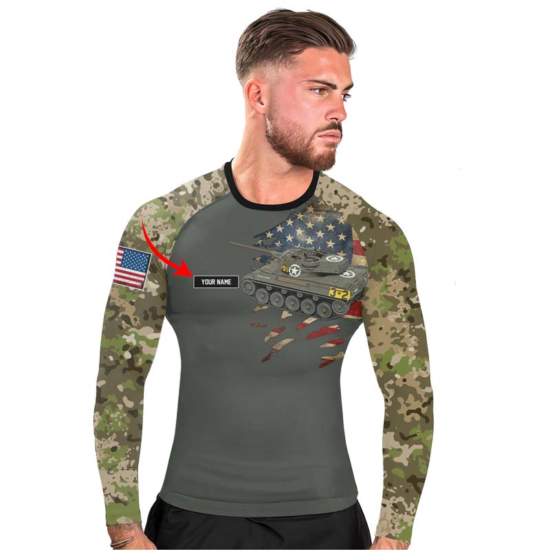 Personalized M18 Hellcat Tank Men's Long Sleeve Rash Guard - BattleFitGear