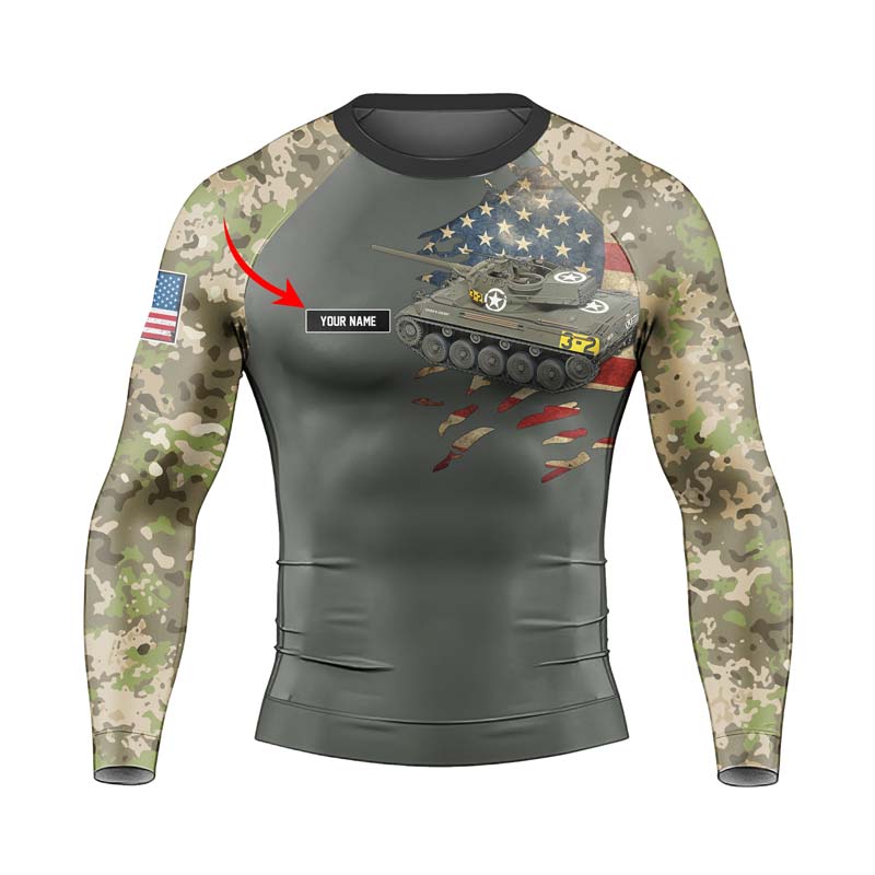 Personalized M18 Hellcat Tank Men's Long Sleeve Rash Guard - BattleFitGear