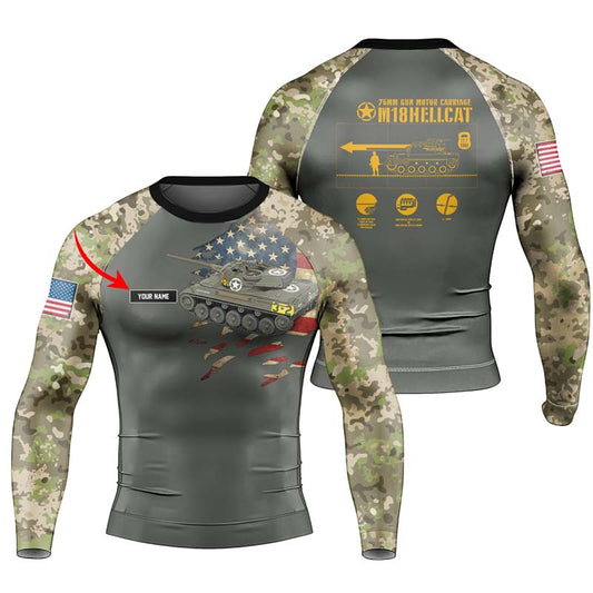 Personalized M18 Hellcat Tank Men's Long Sleeve Rash Guard - BattleFitGear