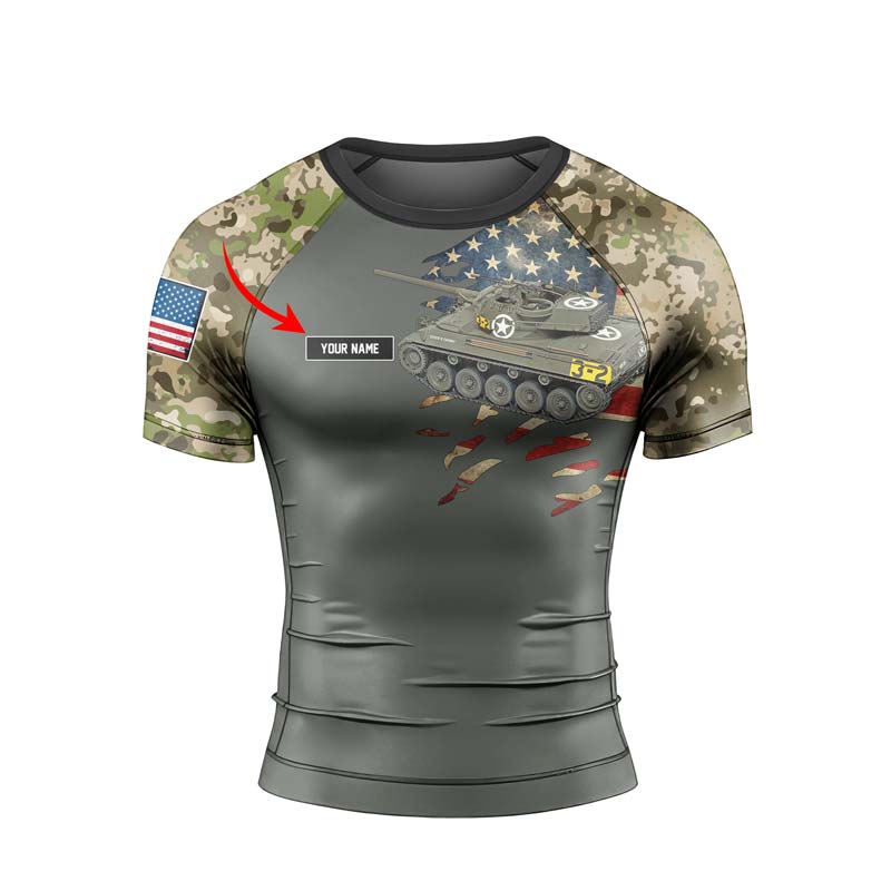 Personalized M18 Hellcat Tank Men's Short Sleeve Rash Guard - BattleFitGear