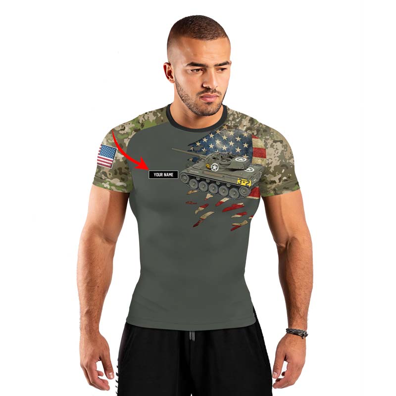 Personalized M18 Hellcat Tank Men's Short Sleeve Rash Guard - BattleFitGear