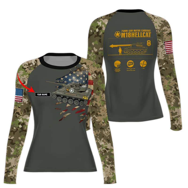 Personalized M18 Hellcat Tank Women's Long Sleeve Rash Guard - BattleFitGear