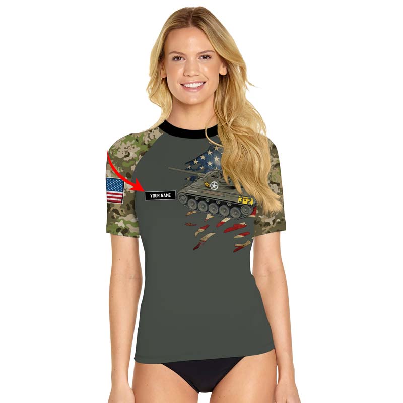 Personalized M18 Hellcat Tank Women's Short Sleeve Rash Guard - BattleFitGear