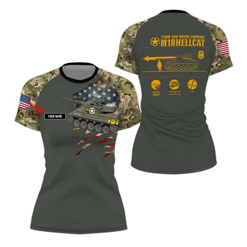 Personalized M18 Hellcat Tank Women's Short Sleeve Rash Guard - BattleFitGear