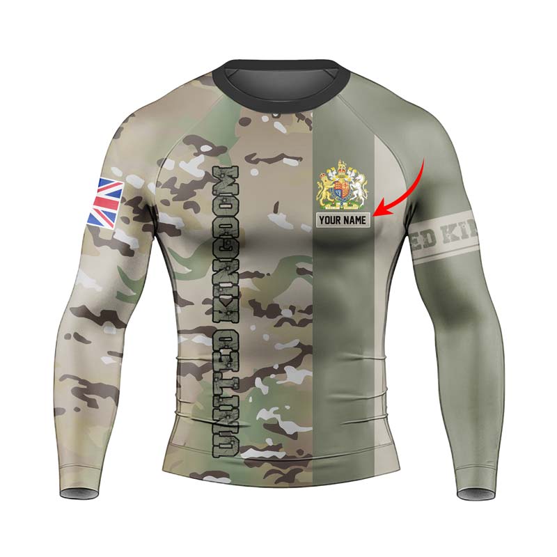 Personalized UK Coat of Arms Men's Long Sleeve Rash Guard - BattleFitGear