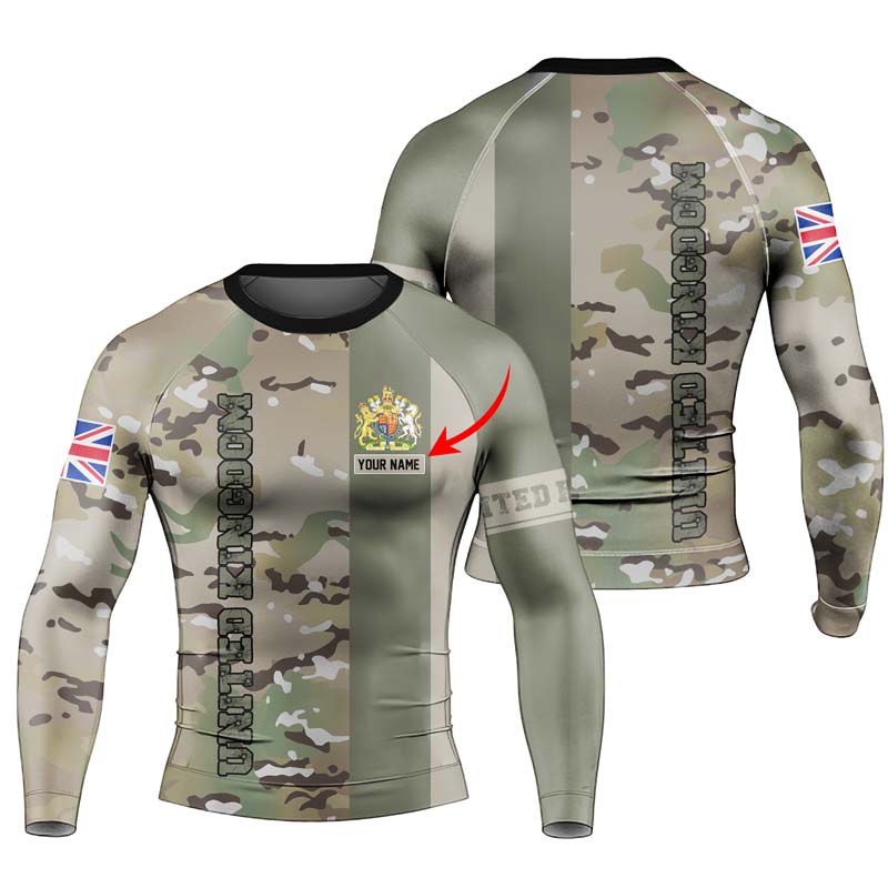 Personalized UK Coat of Arms Men's Long Sleeve Rash Guard - BattleFitGear