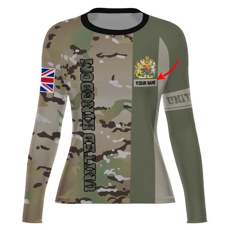 Personalized UK Coat of Arms Women's Long Sleeve Rash Guard - BattleFitGear