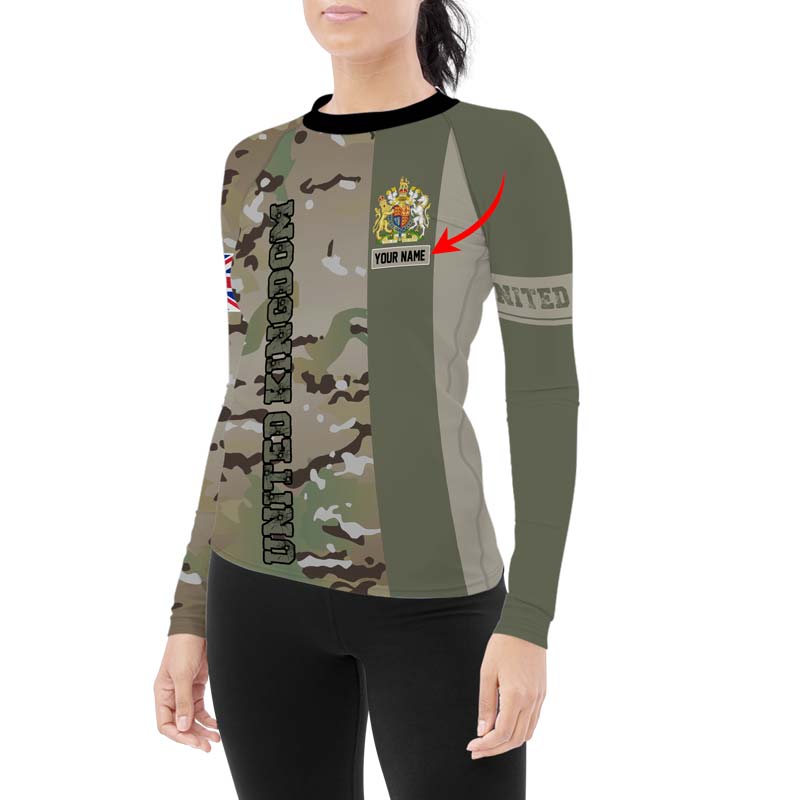 Personalized UK Coat of Arms Women's Long Sleeve Rash Guard - BattleFitGear