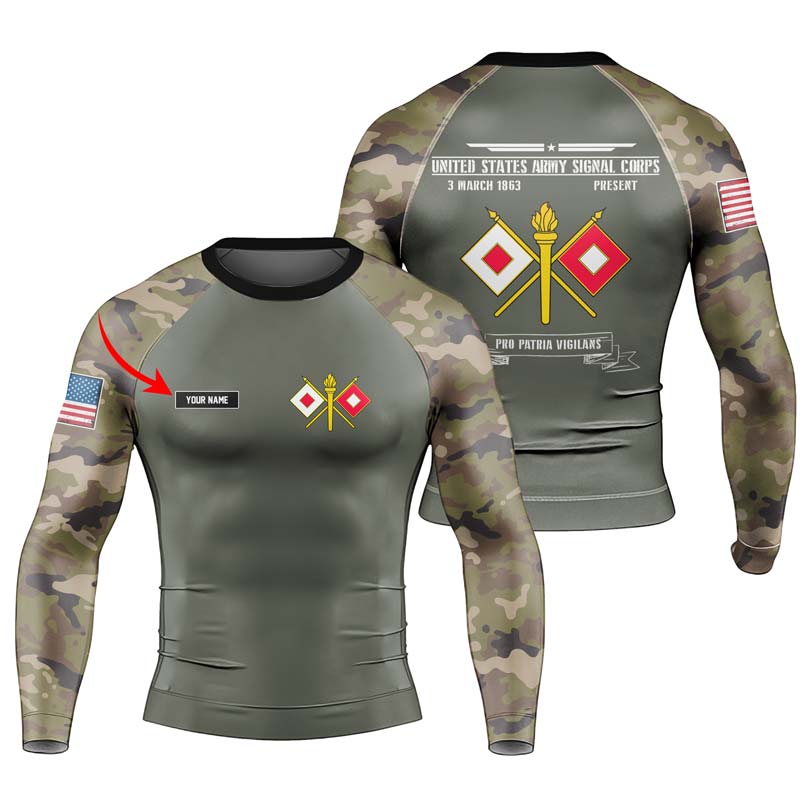 Personalized US Army Signal Corps Men's Long Sleeve Rash Guard - BattleFitGear