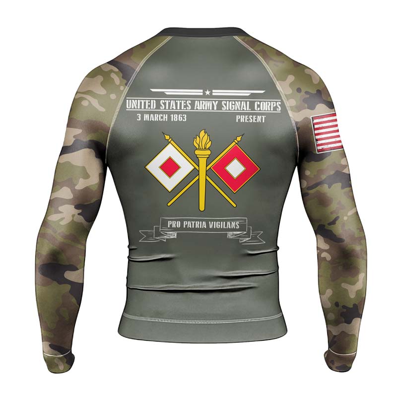 Personalized US Army Signal Corps Men's Long Sleeve Rash Guard - BattleFitGear