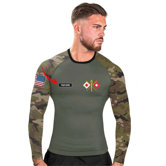 Personalized US Army Signal Corps Men's Long Sleeve Rash Guard - BattleFitGear