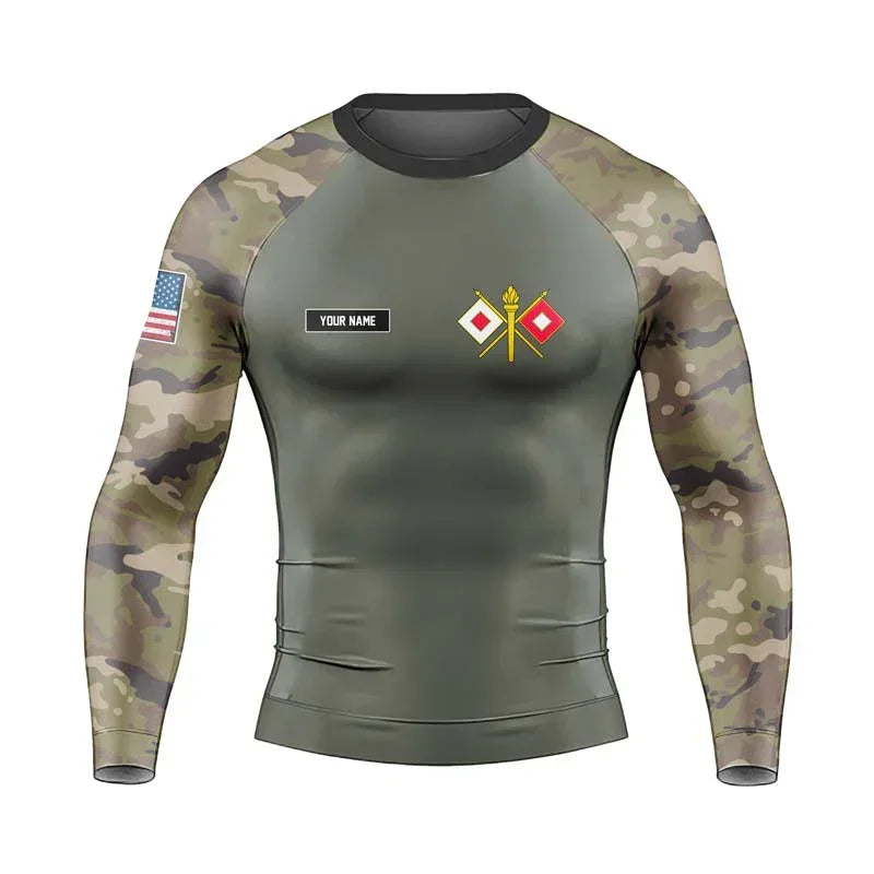 Army Green Rash Guard Personalized US Army Signal Corps Men's Long Sleeve Rash Guard