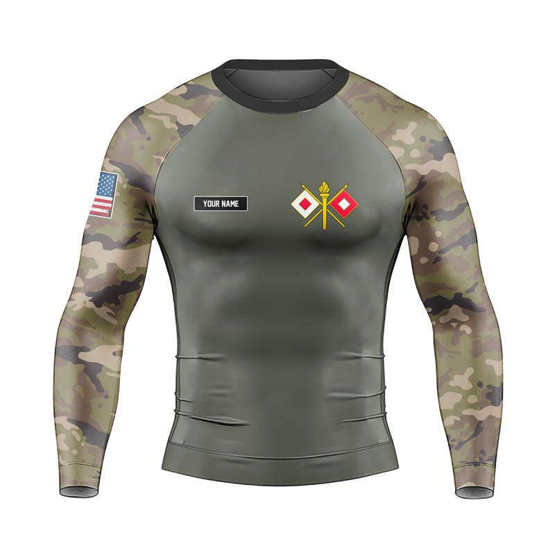 Personalized US Army Signal Corps Men's Long Sleeve Rash Guard - BattleFitGear