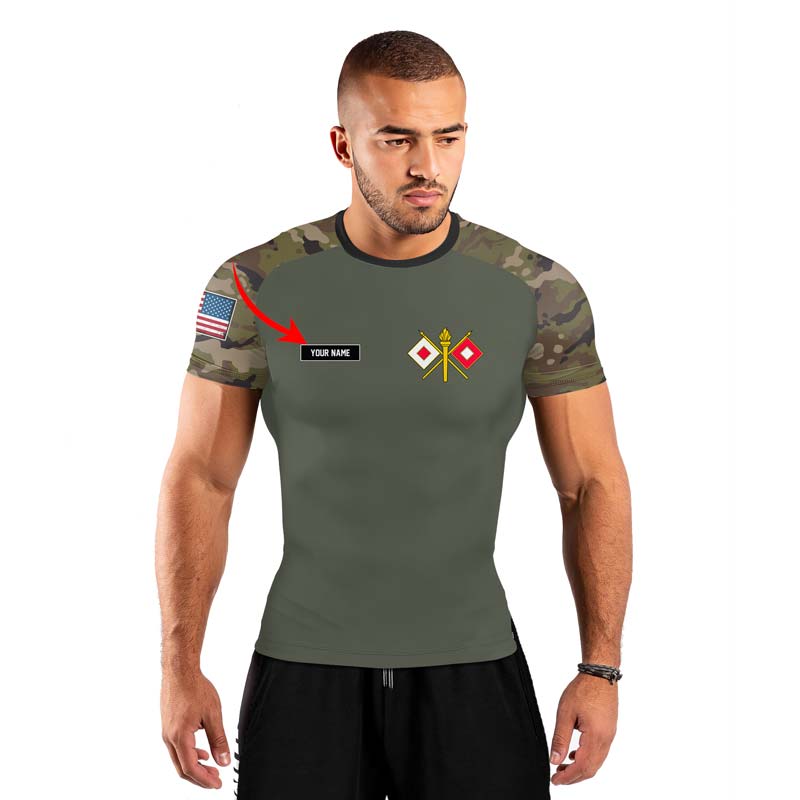 Personalized US Army Signal Corps Men's Short Sleeve Rash Guard - BattleFitGear