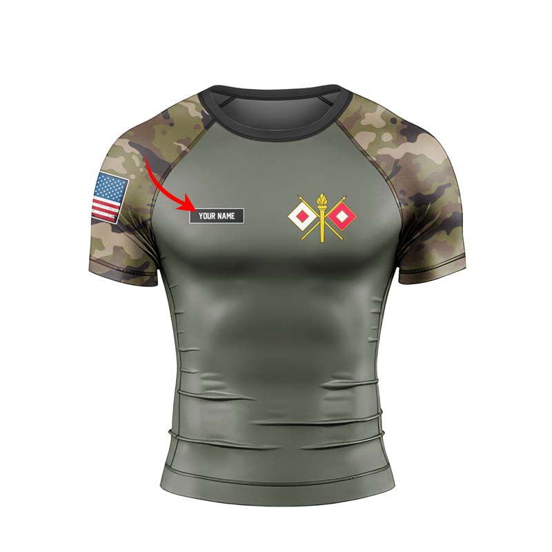 Personalized US Army Signal Corps Men's Short Sleeve Rash Guard - BattleFitGear