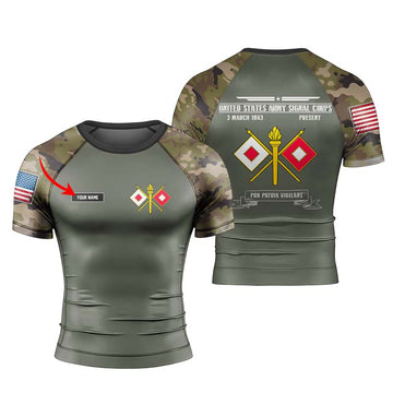 Personalized US Army Signal Corps Men's Short Sleeve Rash Guard - BattleFitGear