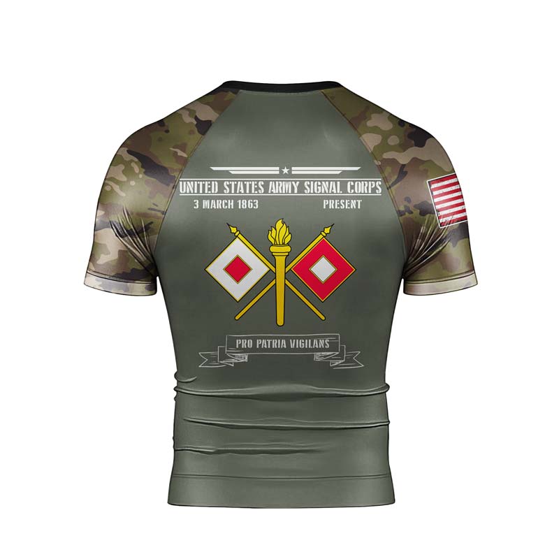 Personalized US Army Signal Corps Men's Short Sleeve Rash Guard - BattleFitGear