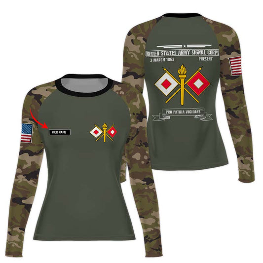 Personalized US Army Signal Corps Women's Long Sleeve Rash Guard - BattleFitGear