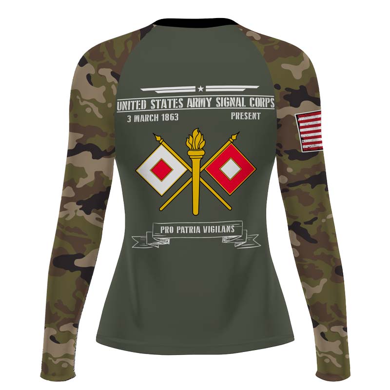 Personalized US Army Signal Corps Women's Long Sleeve Rash Guard - BattleFitGear