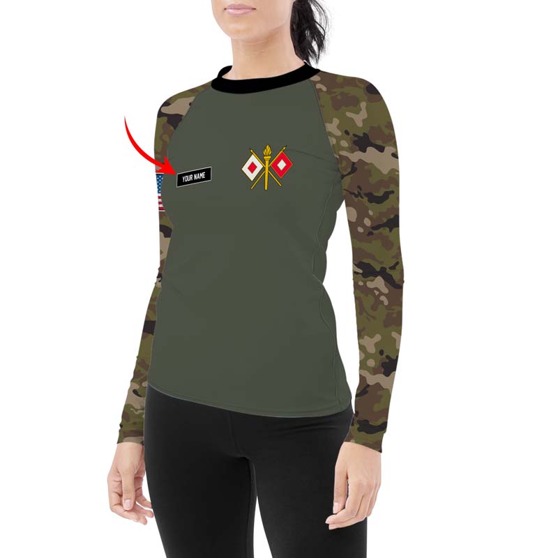 Personalized US Army Signal Corps Women's Long Sleeve Rash Guard - BattleFitGear