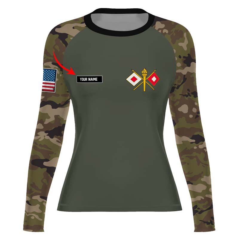 Personalized US Army Signal Corps Women's Long Sleeve Rash Guard - BattleFitGear