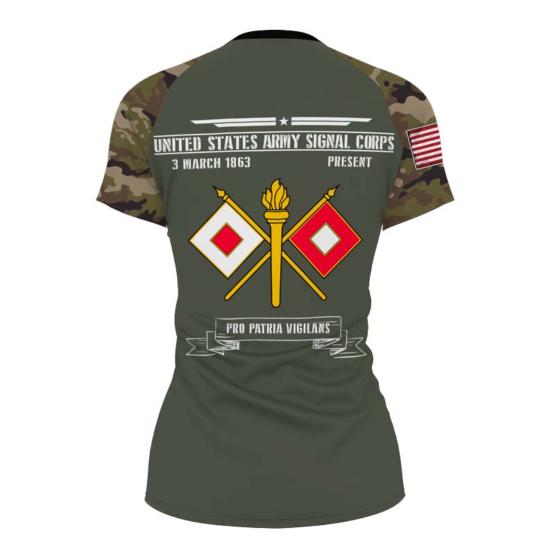 Personalized US Army Signal Corps Women's Short Sleeve Rash Guard - BattleFitGear