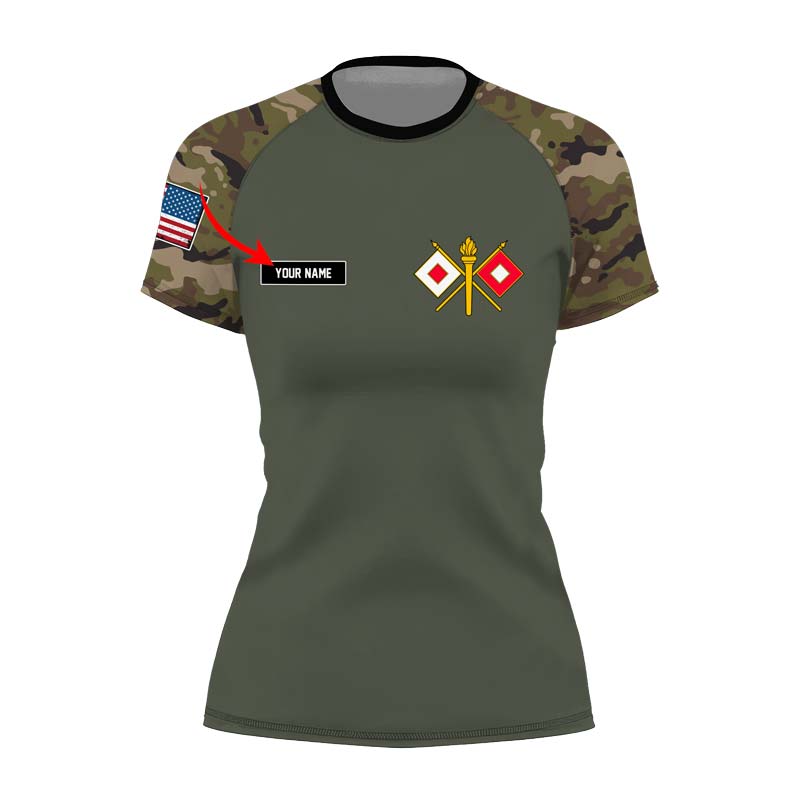 Personalized US Army Signal Corps Women's Short Sleeve Rash Guard - BattleFitGear