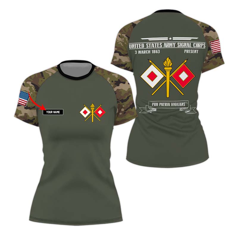 Personalized US Army Signal Corps Women's Short Sleeve Rash Guard - BattleFitGear