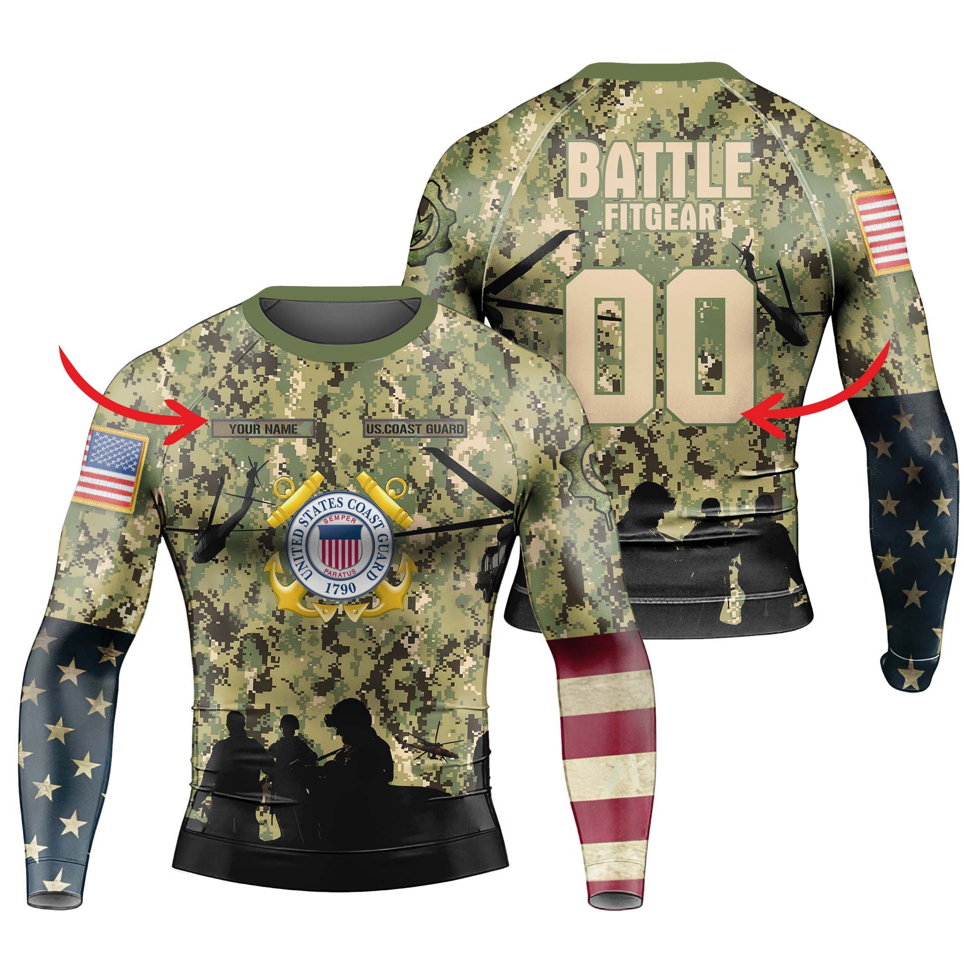 Personalized US Coast Guard Men's Long Sleeve Rash Guard