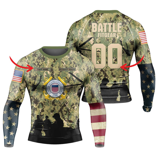 Personalized US Coast Guard Men's Long Sleeve Rash Guard