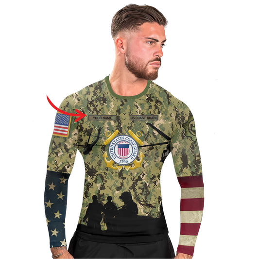 Personalized US Coast Guard Men's Long Sleeve Rash Guard
