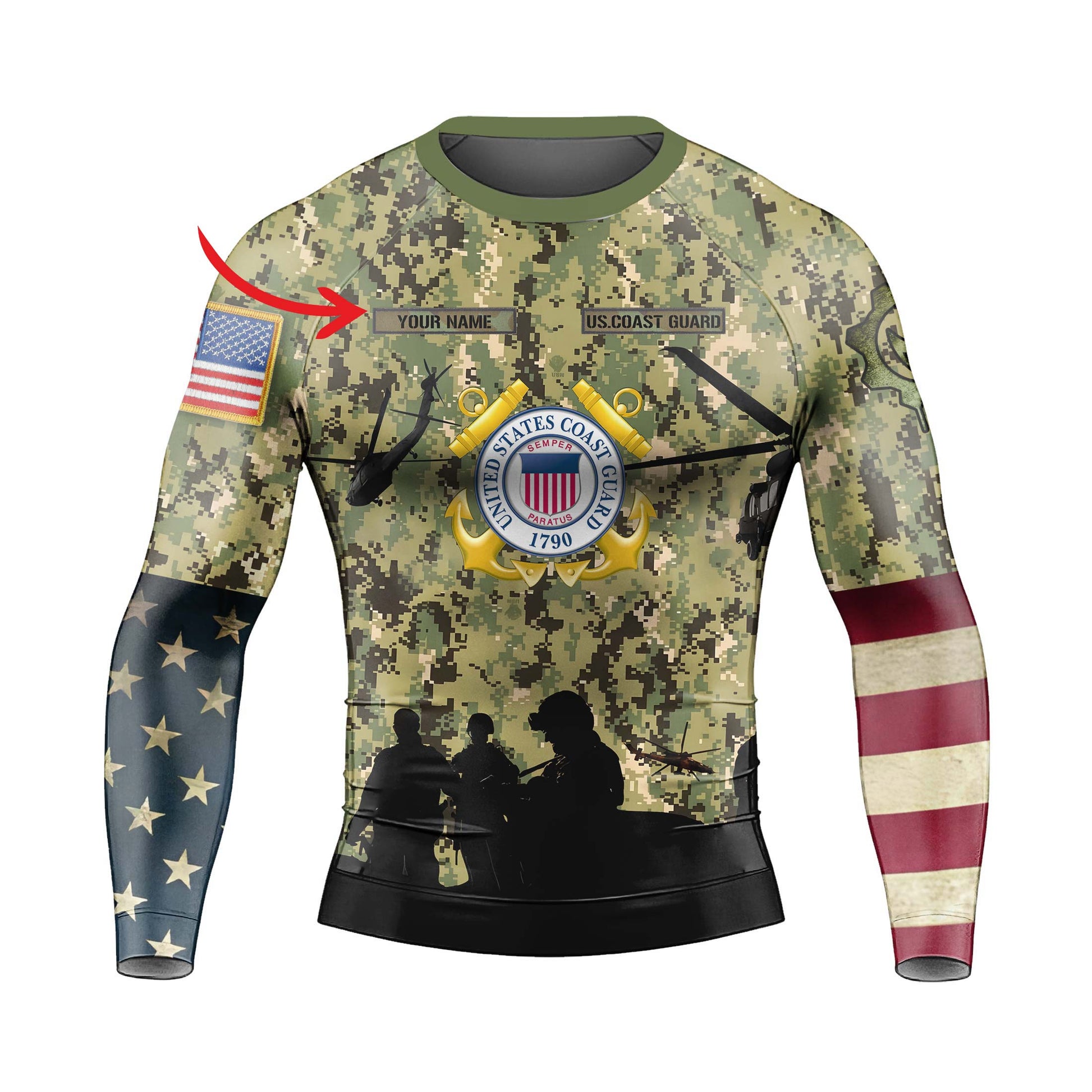 Personalized US Coast Guard Men's Long Sleeve Rash Guard