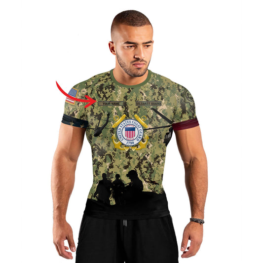 Personalized US Coast Guard Men's Short Sleeve Rash Guard