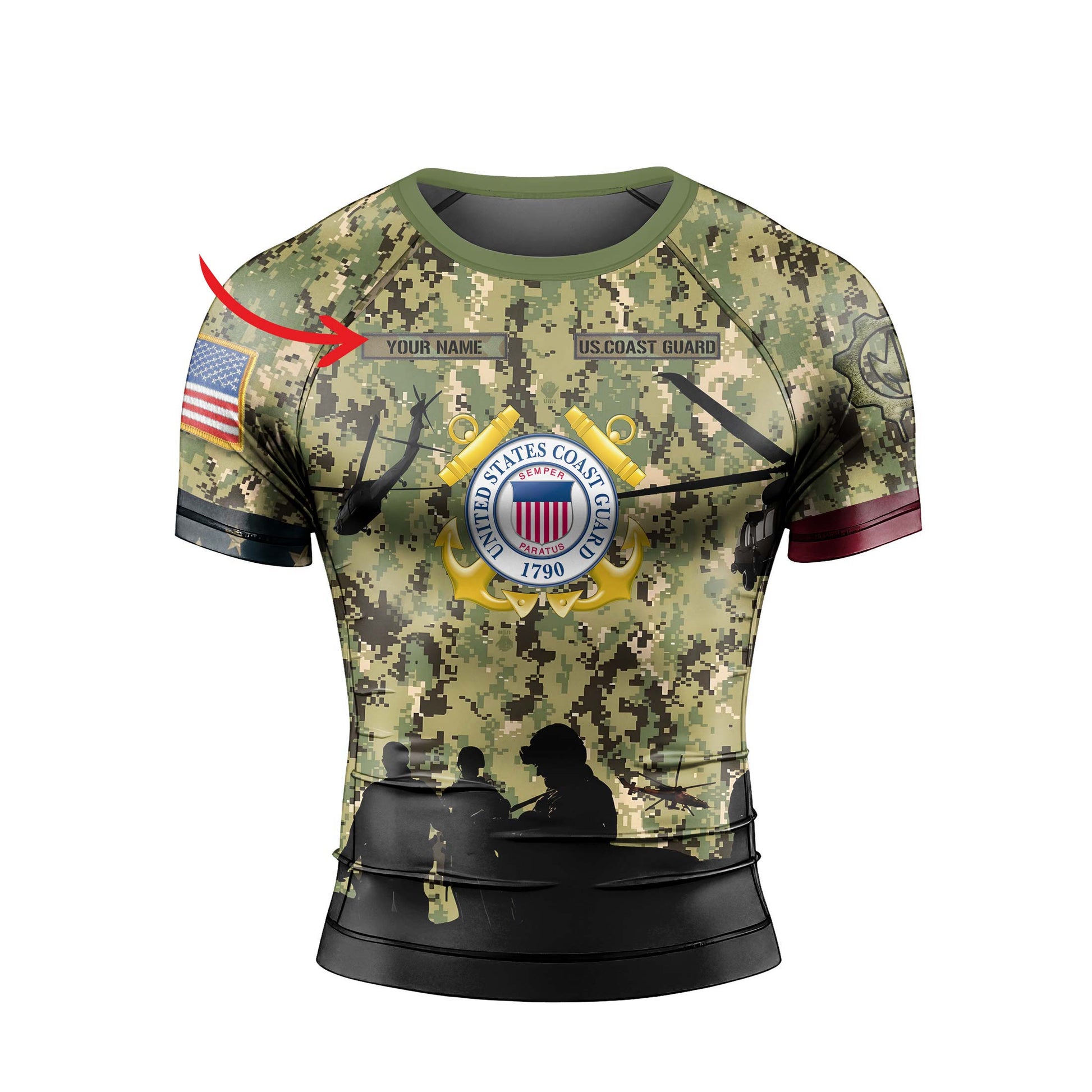Personalized US Coast Guard Men's Short Sleeve Rash Guard