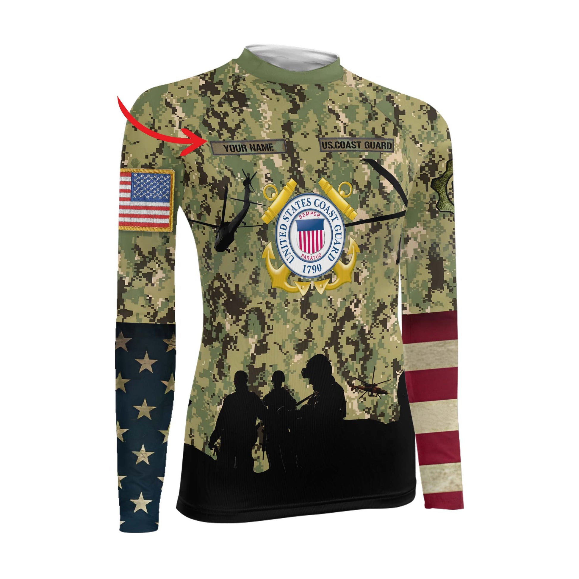 Personalized US Coast Guard Women's Long Sleeve Rash Guard