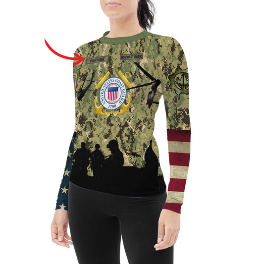 Personalized US Coast Guard Women's Long Sleeve Rash Guard