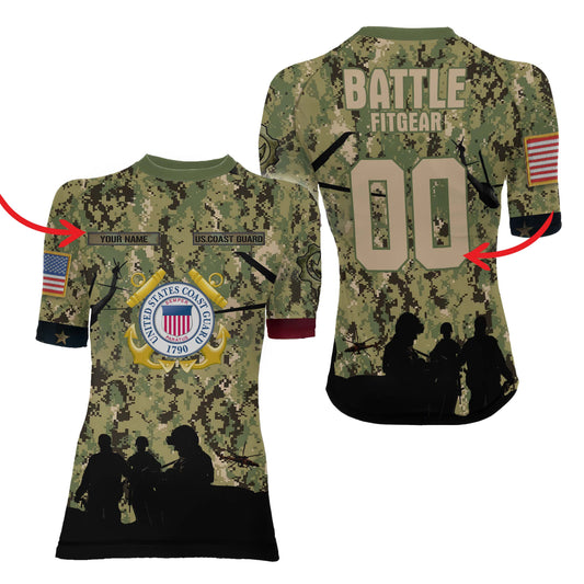 Personalized US Coast Guard Women's Short Sleeve Rash Guard
