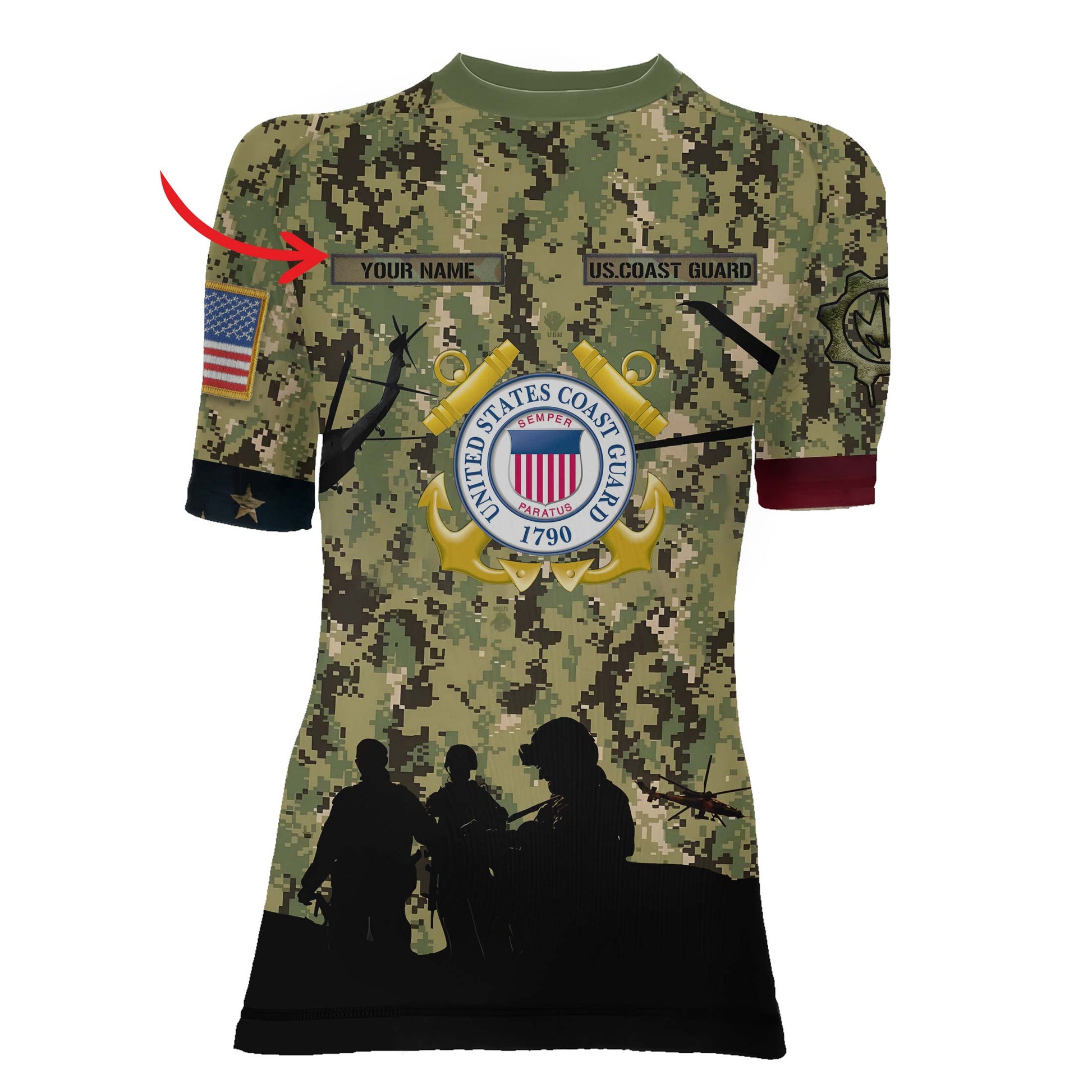 Personalized US Coast Guard Women's Short Sleeve Rash Guard